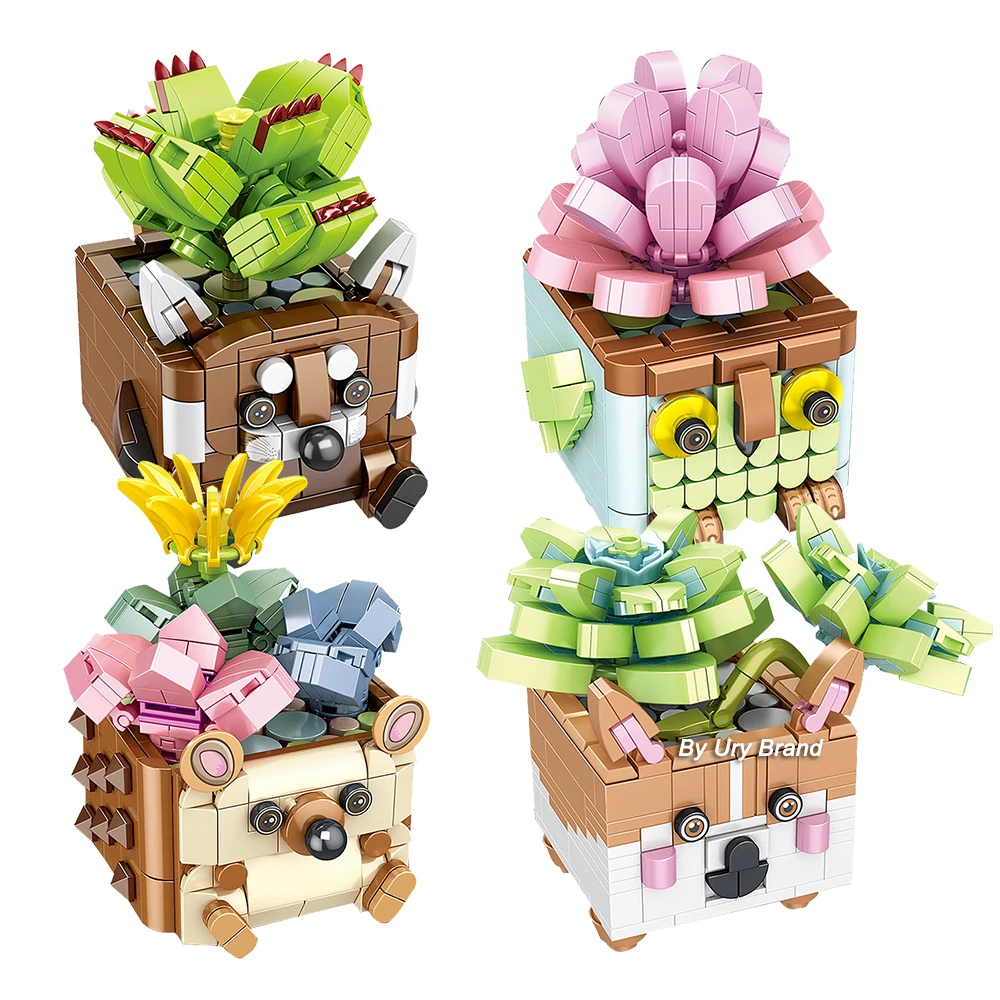 

Friends DIY City Flowers Succulent Plants Potted Bonsai Animals Pot Desktop Decoration Building Blocks Toys Set for Kids Gifts