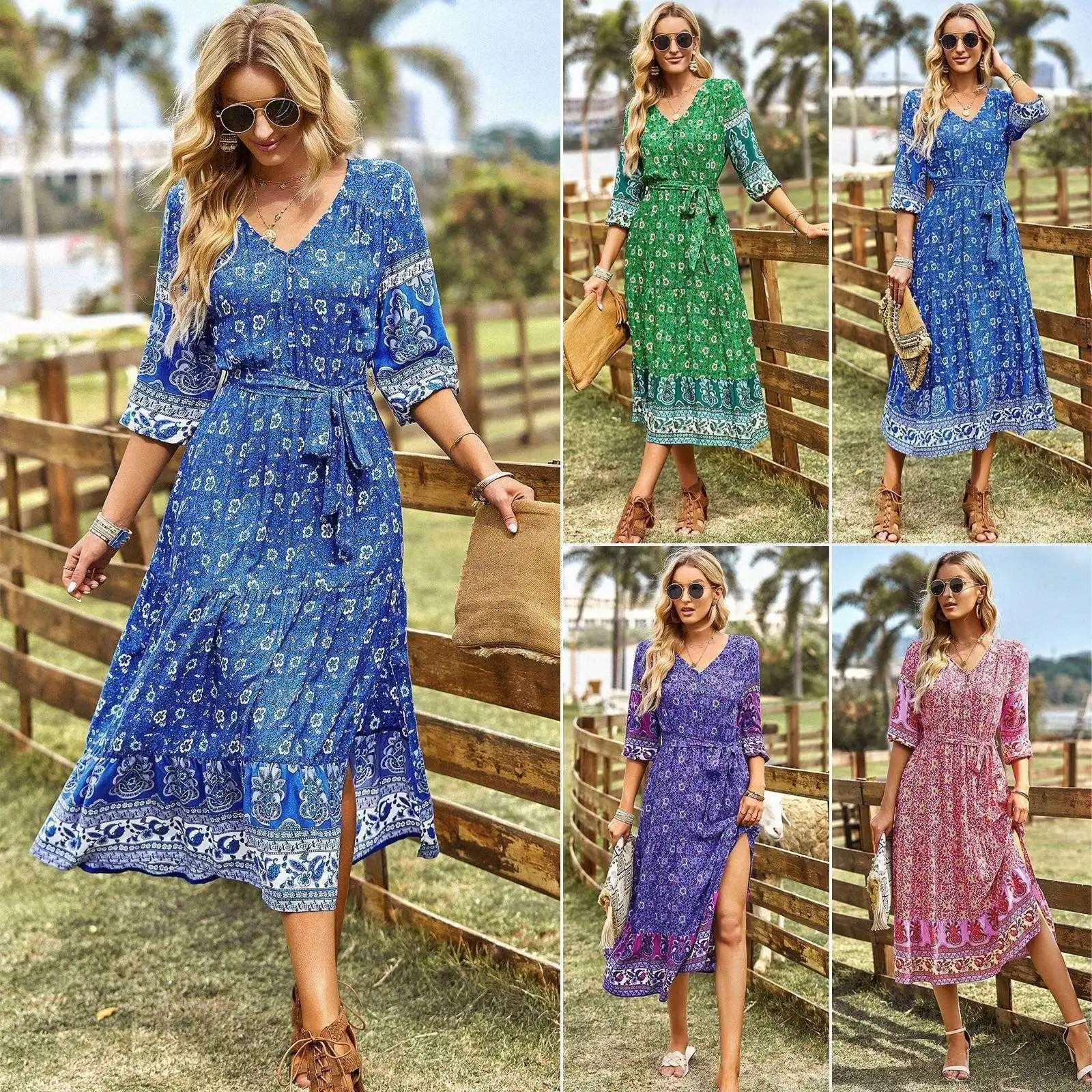

Diyun Floral Dress For Women Summer Bohemian Casual Vacation Style Long