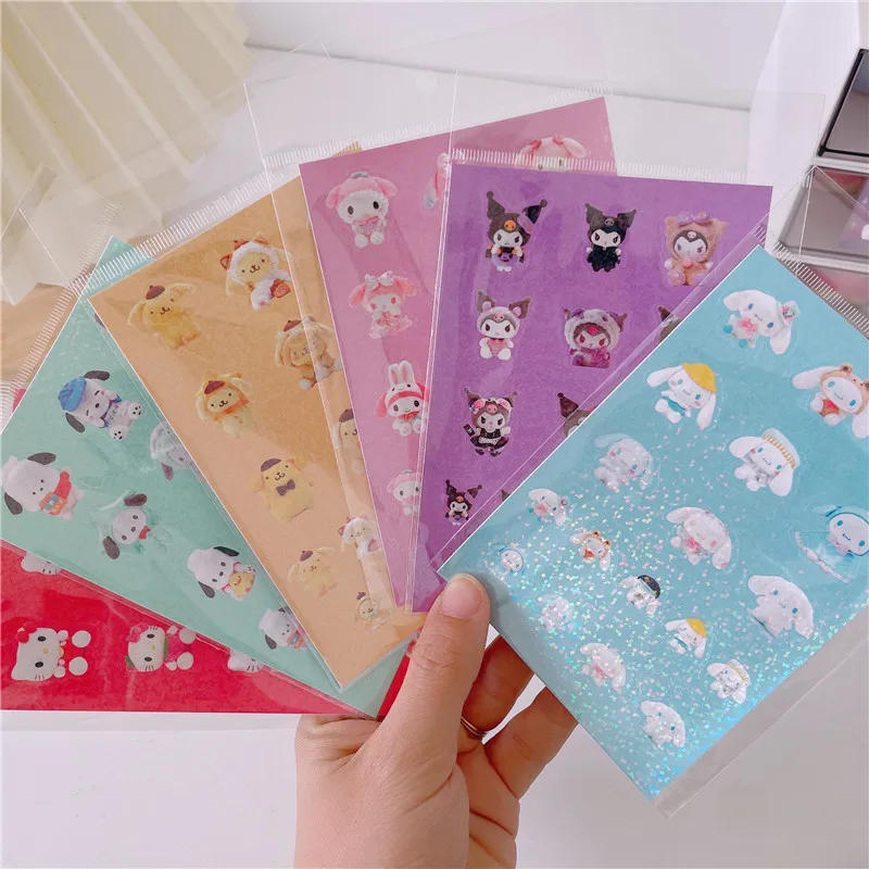 

Mymelody Cinnamoroll Kuromi Pompom Purin Anime Cartoon Decoration Goo Card Hand Account Stationery Material Stickers
