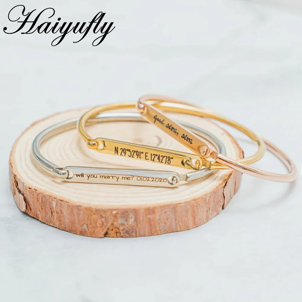 Haiyufly гравировка имени подковообразный браслет из нержавеющей стали с
