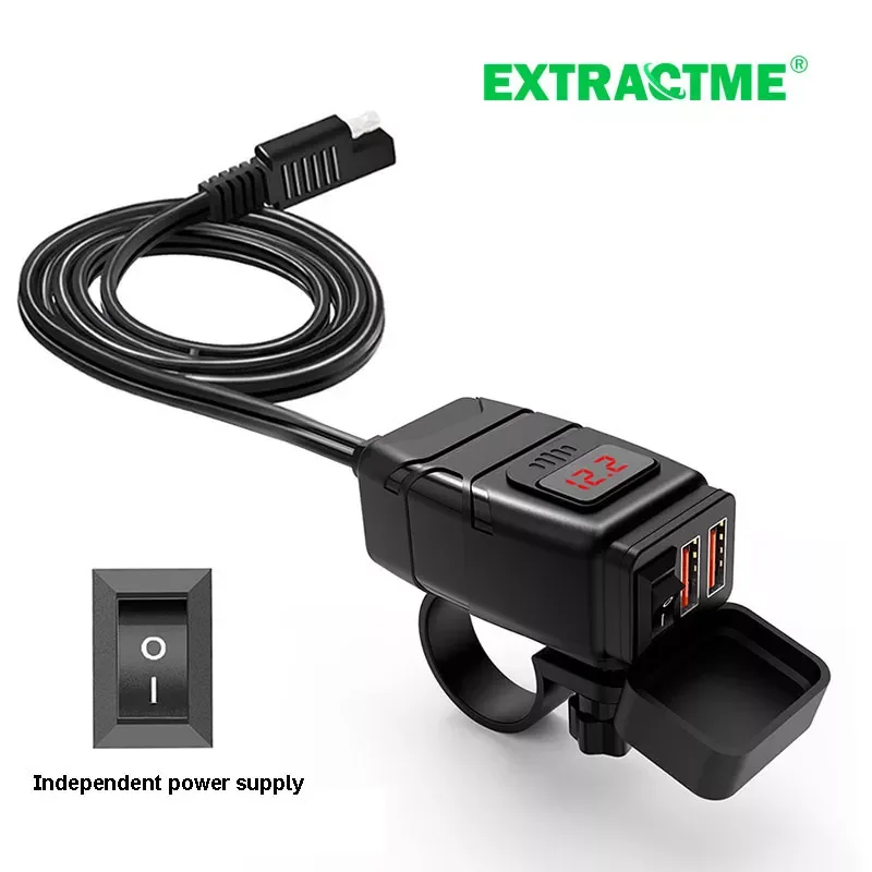 

NEW2023 Extractme QC3.0 USB Moto Charger Motorbike 12/24V Waterproof Dual Ports Adapter Supply Cellphone Socket Motorcycle Acces