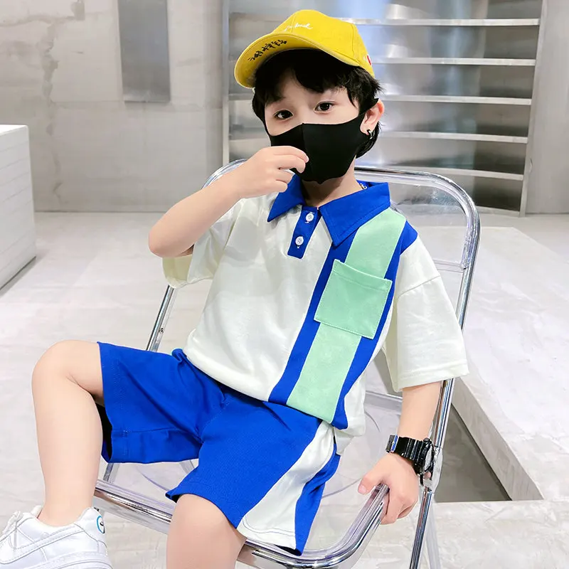 New Summer Kids Boy Cotton Polo T-shirt Shorts 2 Pieces Clothing Set For Children Baby Causal Outerwear Sports Suit Size 3 To 13