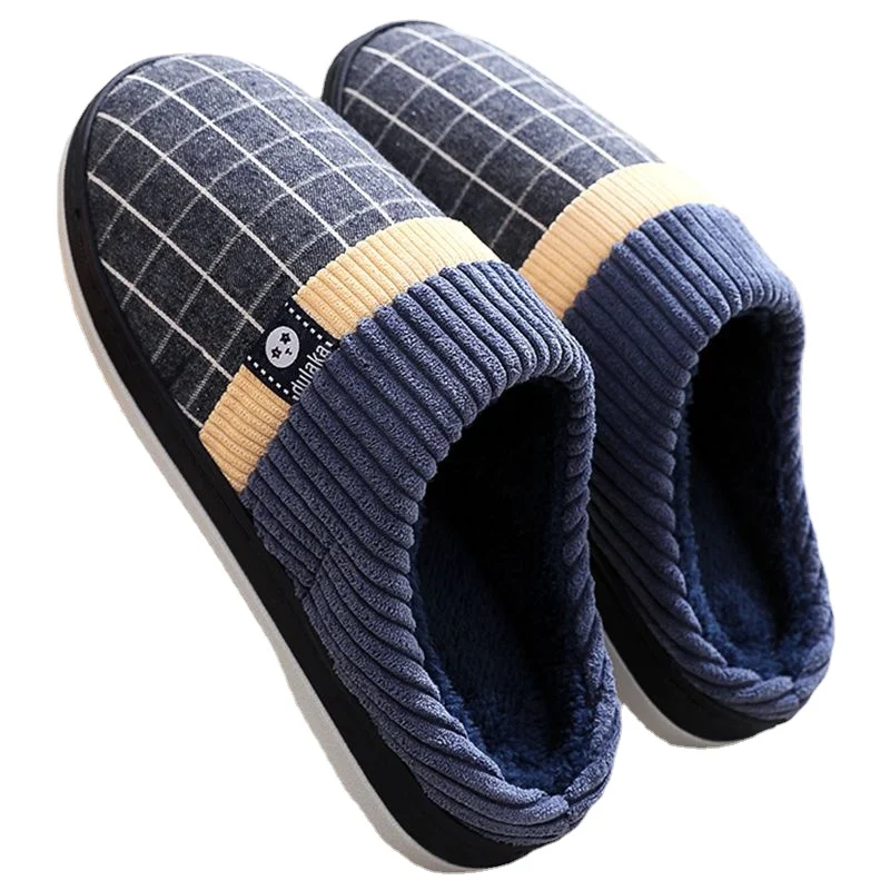 2022 Men Slippers New Warm Men's Slippers Short Plush Flock Home Slippers for Men Hard-wearing Non-slip Sewing Soft Male Shoes