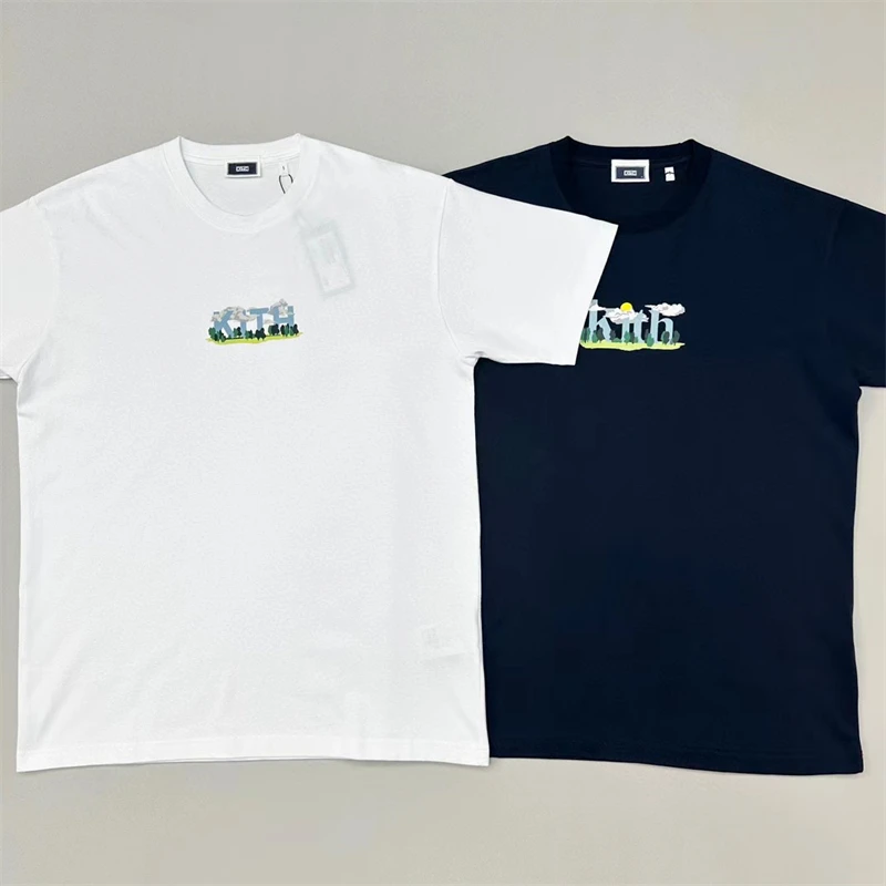 

Топ 2023SS, новая футболка с кайтом для мужчин и женщин, футболка оверсайз с логотипом голубого неба и белого облака, лучшее качество 1:1, футболки, топы