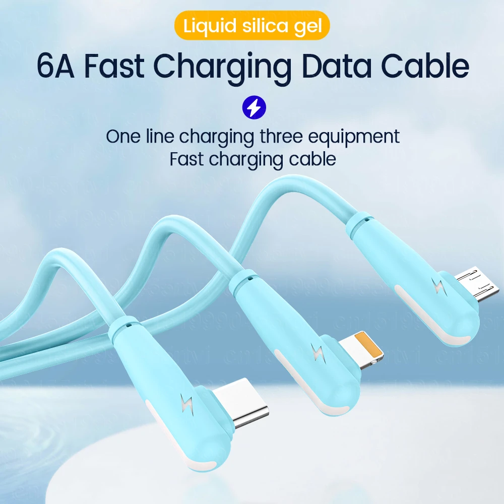 Зарядный кабель 3 в 1 Micro USB Type-C 6A для быстрой зарядки и передачи данных iPhone Samsung Xiaomi