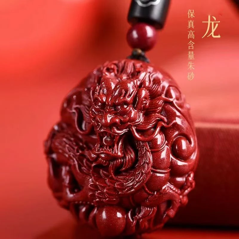 Ретро-поделки цепочка для свитера с резной подвеской в виде дракона из киновари