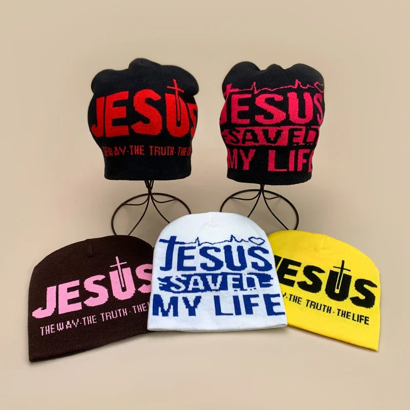Уличные шерстяные вязаные шапки Y2K с надписью Cross осенне-зимние теплые удобные