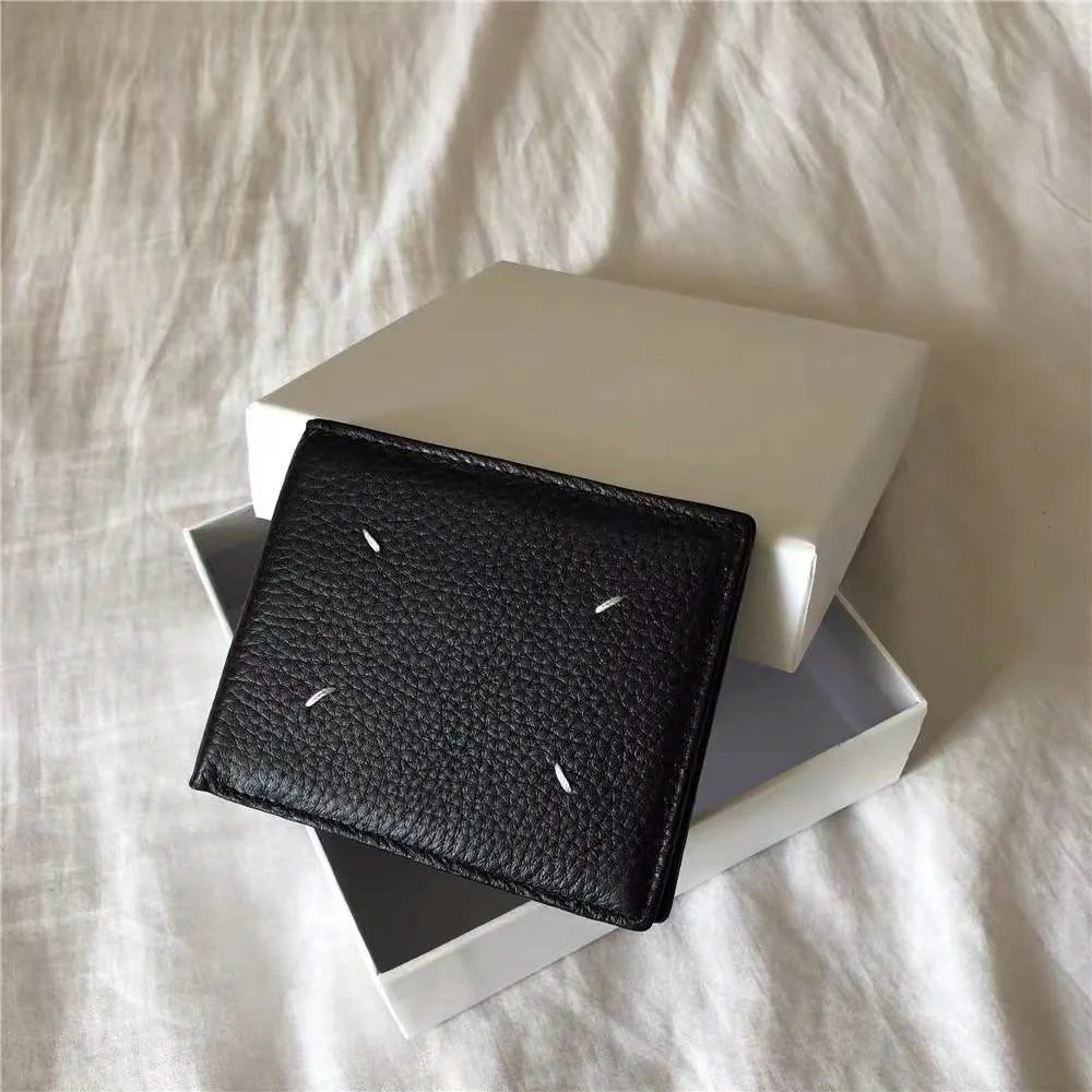 

New Classic 4-point stitched foldable men's and women's leatherwallet Neutral minimalist black card bag Portable digital wallet