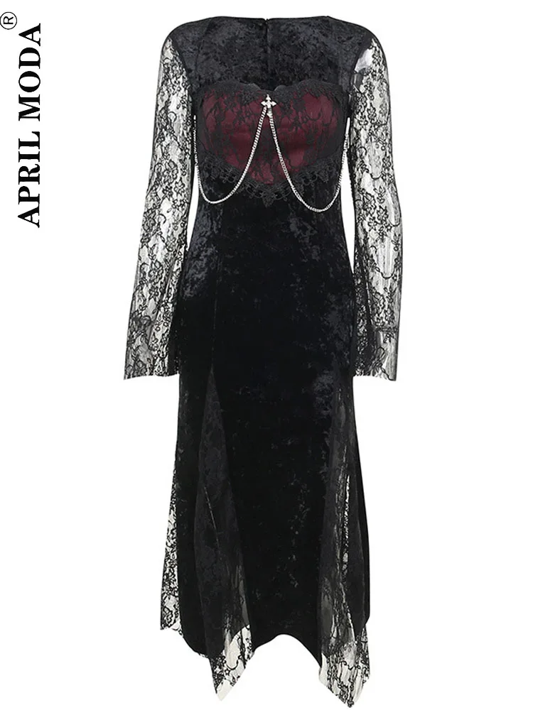 

2023 красное черное кружевное Бандажное облегающее вечерние Женское платье готическое гранж эстетическое Харадзюку Vestidos винтажное Косплей ...