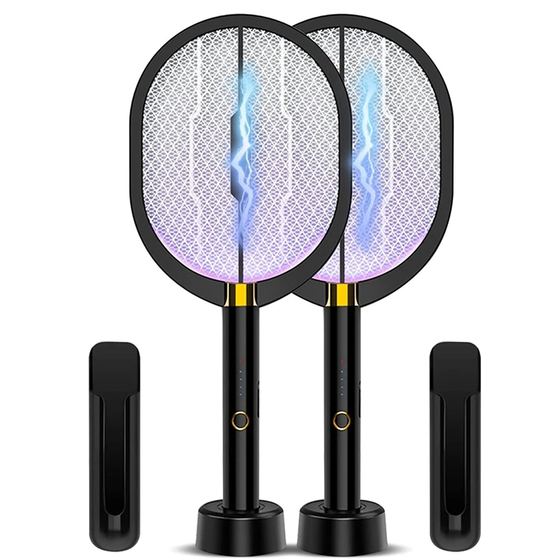 

3In1 Electric Fly Swatters(2- Packs),3000Volt Bug Zapper Rackets, Rechargeable Mosquito Killer Racket For Home,Office