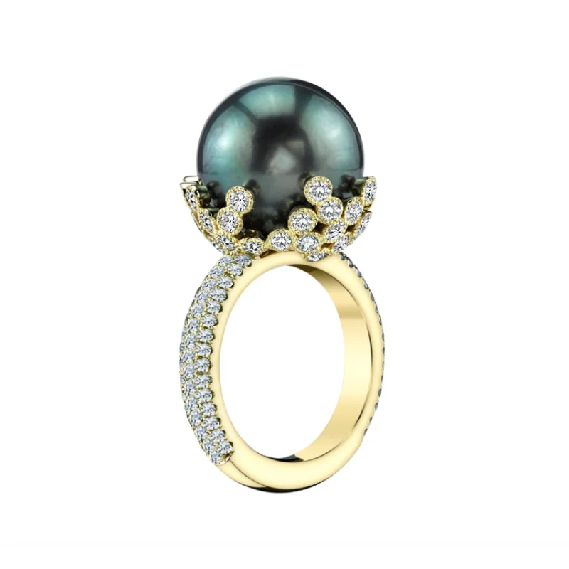 

European and American New Flower Set Pearl Ring Popular Handicraft Engagement