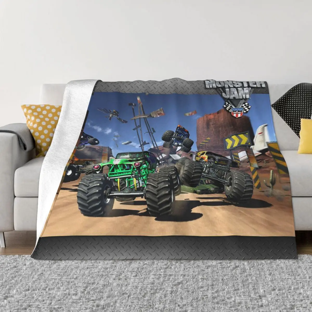 

Monster Jam Blanket Coral Fleece Plush Spring/Autumn Cartoon Monster Truck Portable Thin Throw Blanket for Sofa Couch Rug Piece