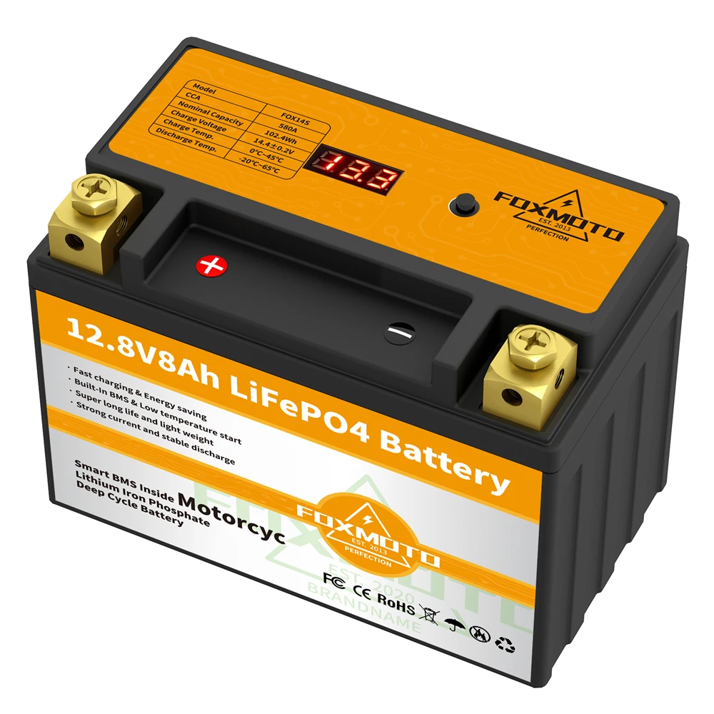 Батарея для запуска мотоцикла FOX14S 12 8 В Втч CCA а BMS в литий-железо-фосфатные батареи