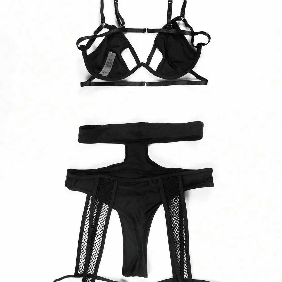 Черный ажурный сексуальный костюм бюстгальтер бикини комплект из двух предметов