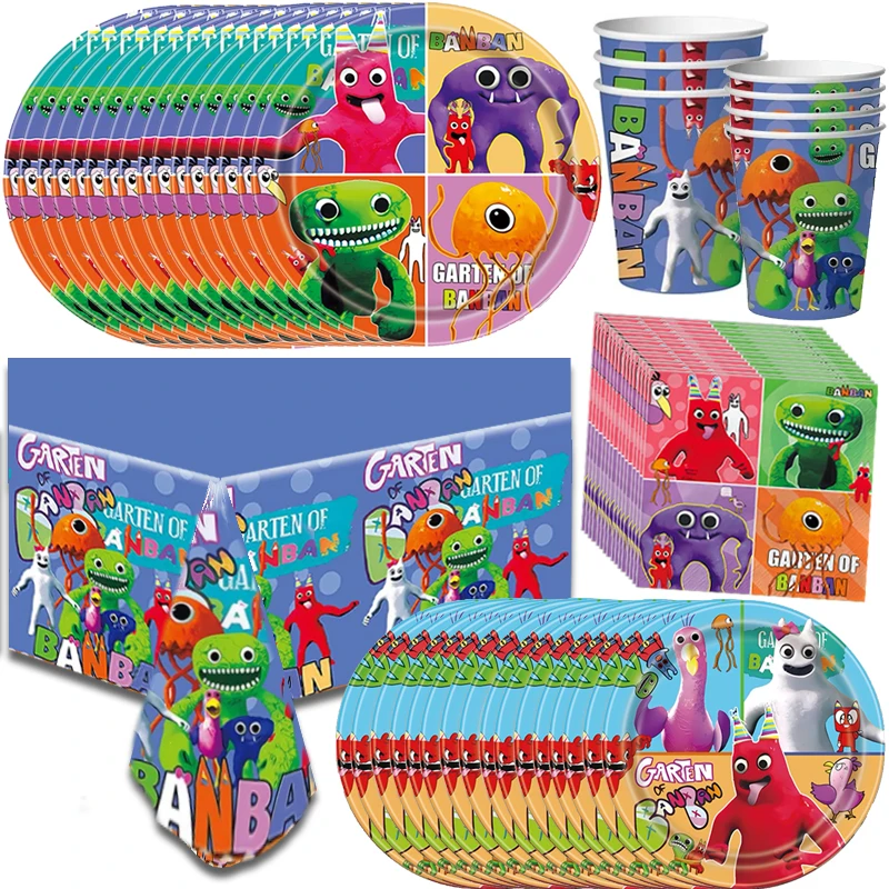 

Banban Garten Birthday Party Supplies Garten of Banban Party Decorations Large Tablecover Cups Plates Balloons Game on Gamer Toy