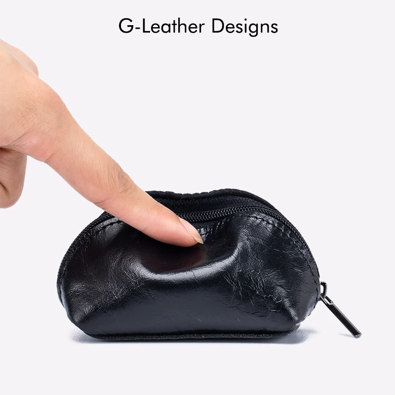 Genuine Leather Coin Purse Oil Wax Leather Handmade Small Coin Wallet Key Bag Zipper Change Purses