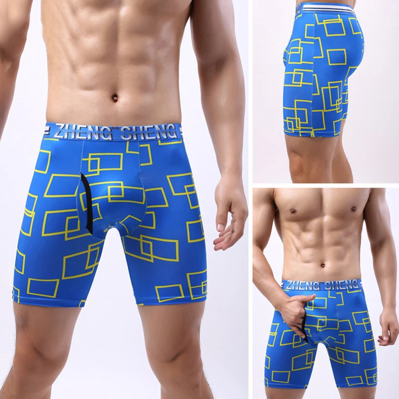 New Noble Fashion Print Ice Slik Quick Dry Men Long Boxer Shorts Breathable Elastic Underwear Mens Long Leg Panties Underpants