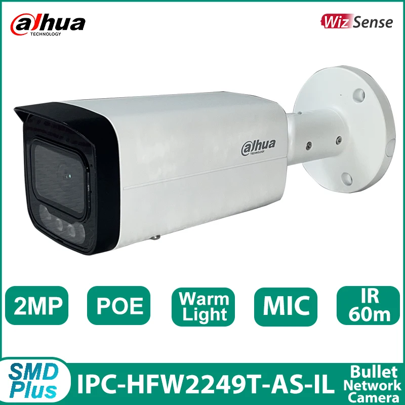 

Dahua IPC-HFW2249T-AS-IL 2MP Smart H.265 Dual Light Full-Color IR 60M Bullet IP Camera WizSense Network Built in Mic Smart Home