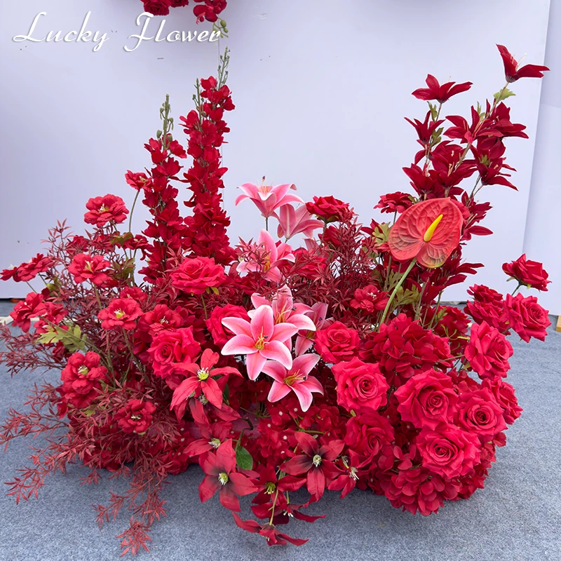 Роскошные красные уличные свадебные украшения искусственные розы цветы лилии