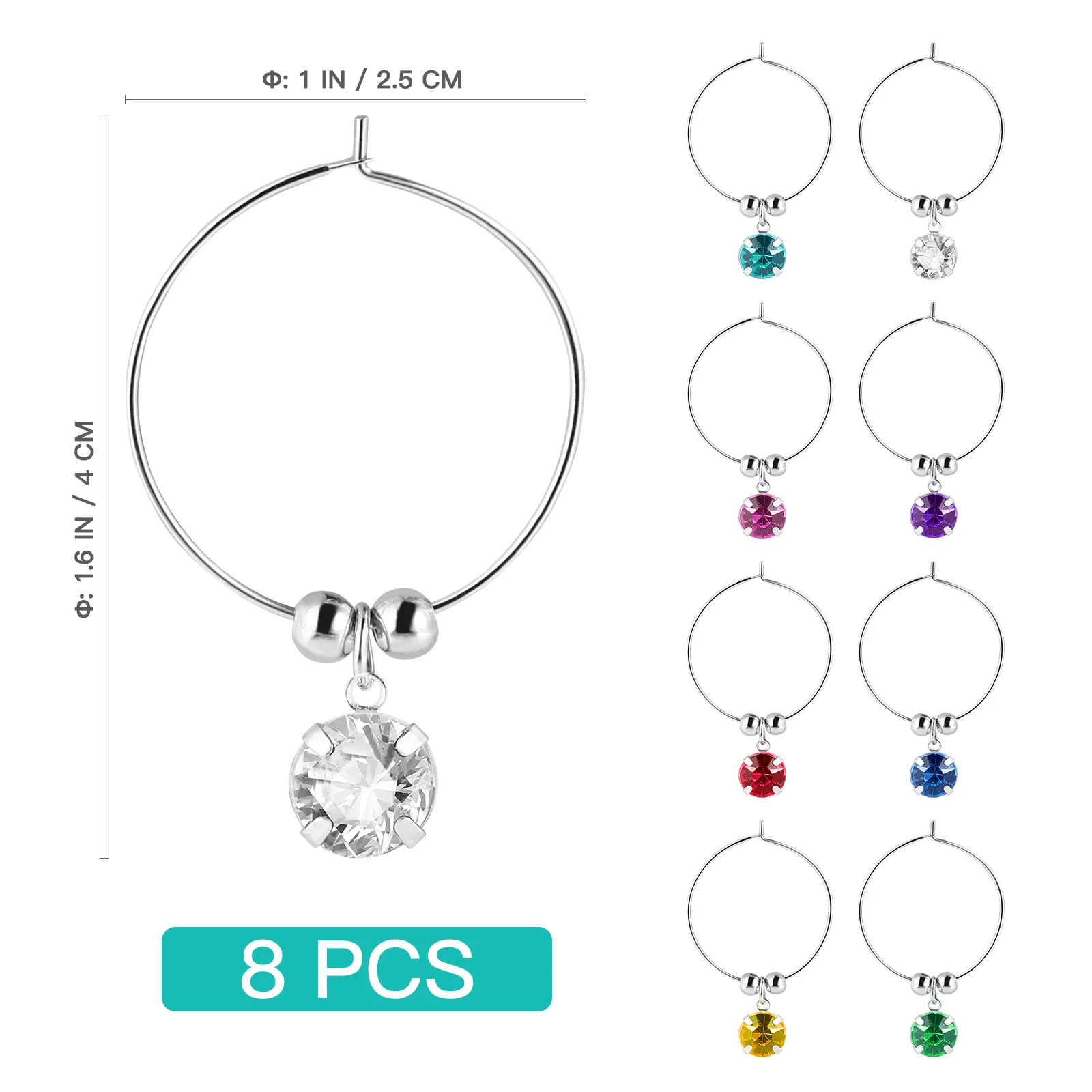 8pcs Necklace Personalised Glass Charms Goblet Bottle Hanging Ring Markers | Labeling Supplies