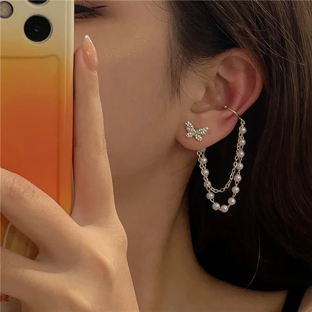 Pearl Tassel Earrings New Butterfly Earrings for Women Romantic Dangle Earrings Personality Party Ear Accessories 6
