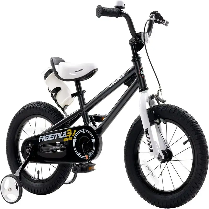 

Freestyle 12" Black Kids Bike Boys and Girls Bike with Training Wheels and Water Bottle For Age 4-10 Boys and Girls Before Schoo