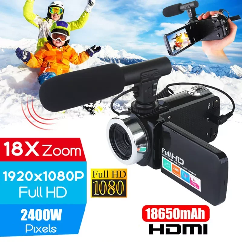 

3.0 Inch LCD Camera Night Vision 1280p 18x Digital Zoom Video HD Camcorder With Noise-Canceling Mic Accessory