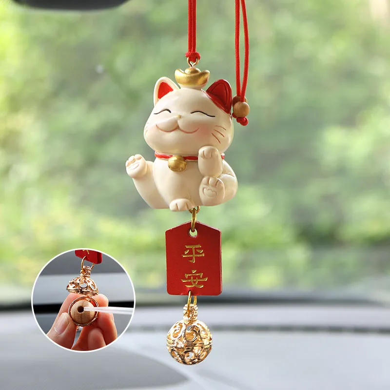

Creative Lucky Cat Car Pendant for Women Blessing Rearview Mirror Hanging Car Ornaments Lanyard Car Interior Accessories