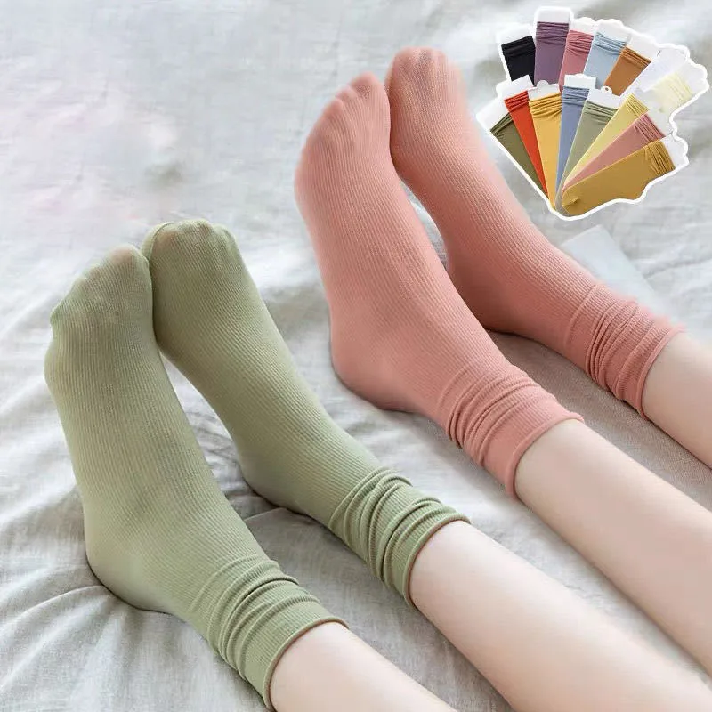 Spring and Summer Japanese Velvet Pile Socks Korean Version Medium Tube Ins Long Women's Socks Children's Solid Color Tidal Ice