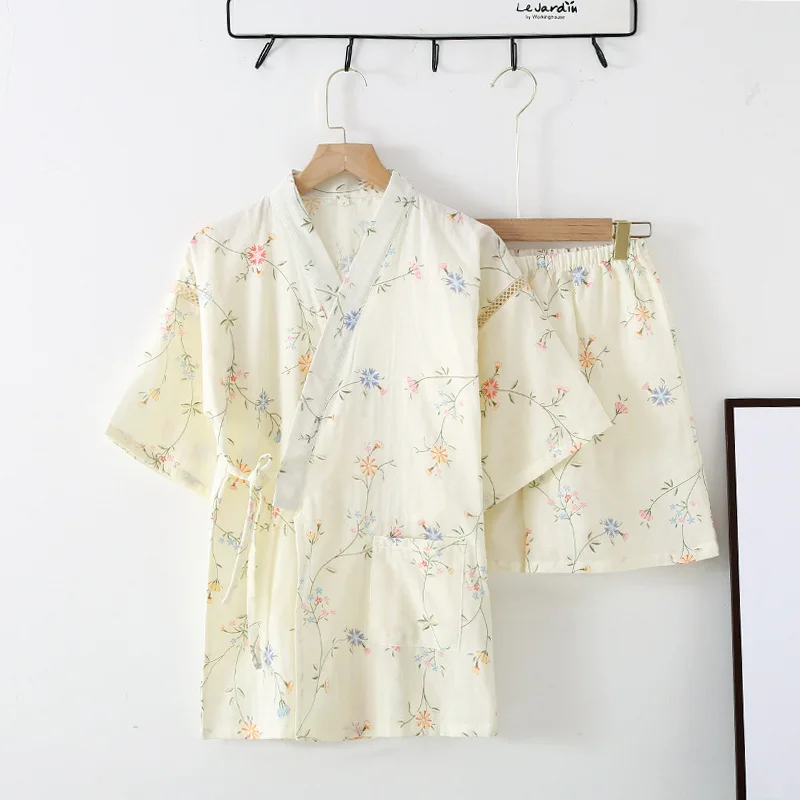 

Japanese short sleeve shorts women sleepwear pyjamas 100% gauze cotton kimono Sweet V-neck pajamas sets women sleepwear bathrobe