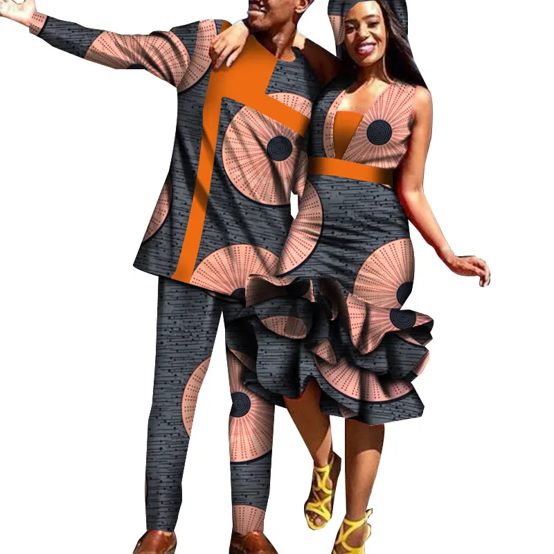 African Dress Couple Wedding Clothing Men Shirt Suit &amp Women Slim Promotion Gifted Headwrap Family Dresses WYQ523 | Тематическая