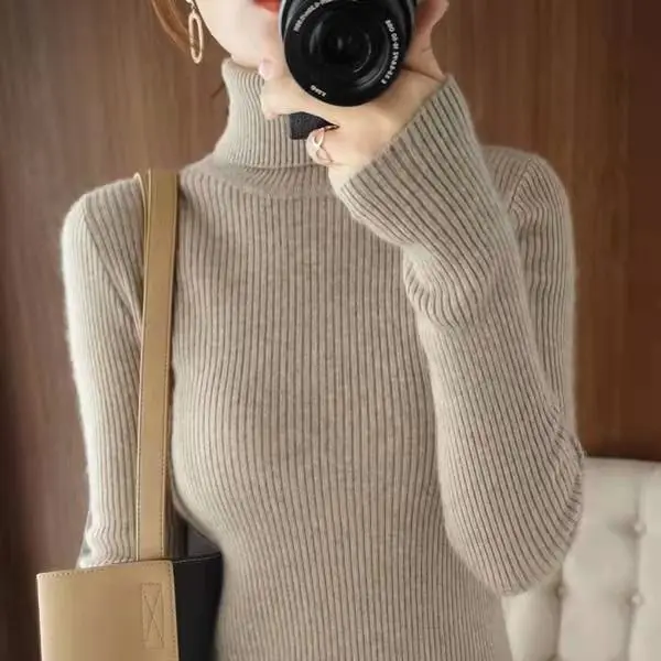 

Женский свитер с воротником-стойкой, однотонный базовый вязаный пуловер в Корейском стиле, повседневный облегающий джемпер в простом стиле, V293, для осени и зимы