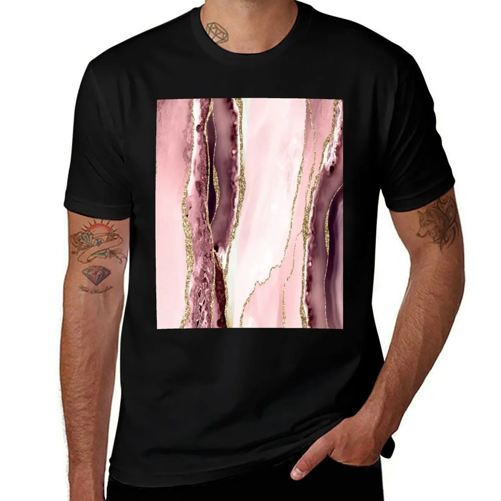 Футболка Blush Pink and Gold Agate Geode мешковатые рубашки летние 2025 года мужские