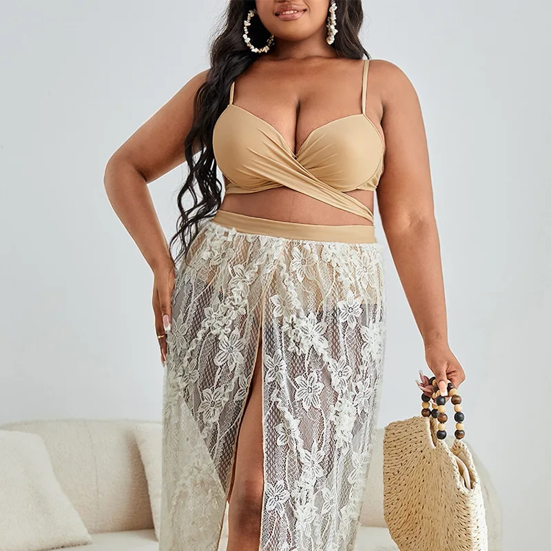 

Новинка 2023, комплект бикини из 3 предметов с юбкой, пикантный женский купальник с завышенной талией и пуш-ап, микро купальник, женский большо...