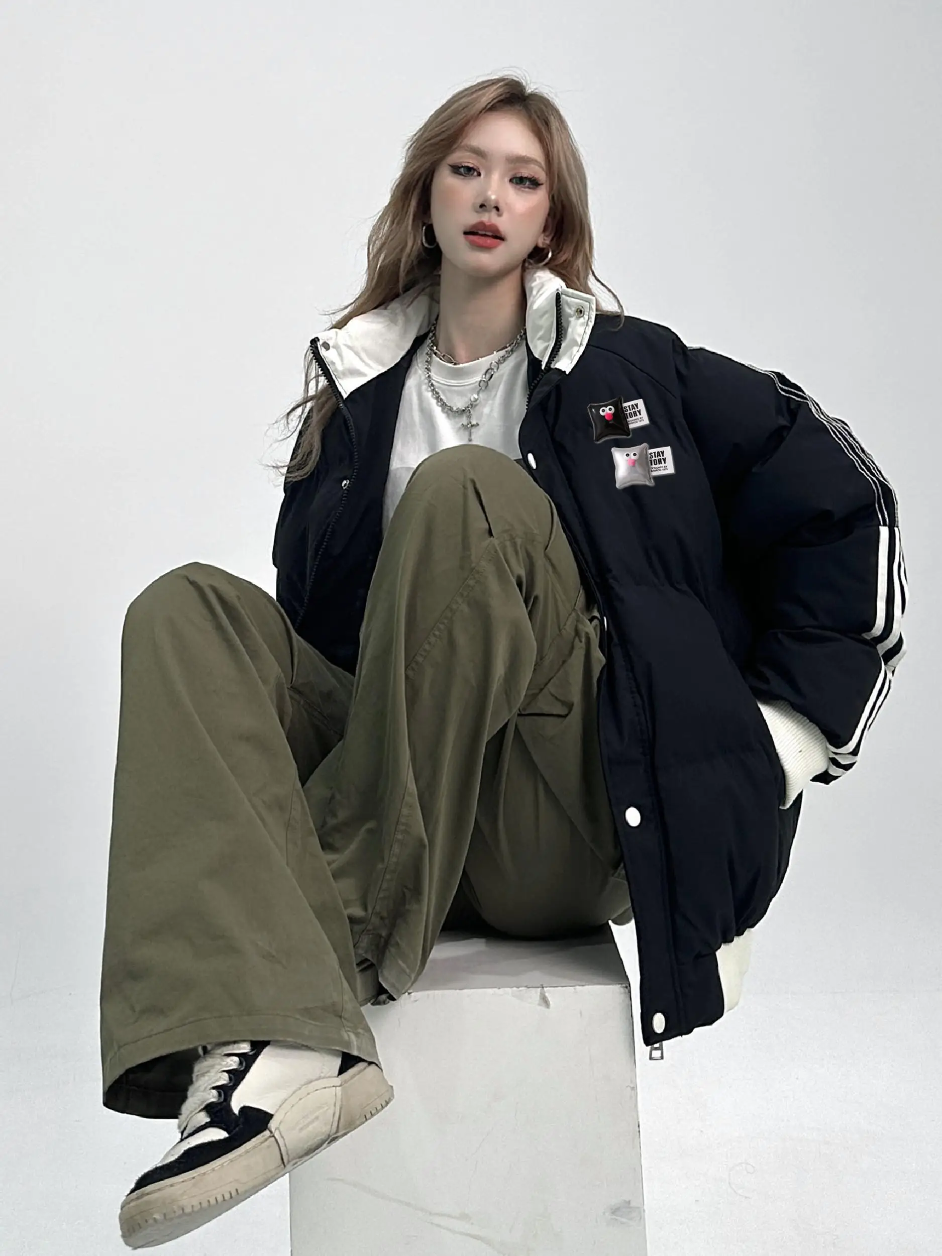 American Stand Collar Quilted Short down Jacket Cotton-padded Clothes Women Popular 2024 New Autumn and Winter Cotton-Padded ...