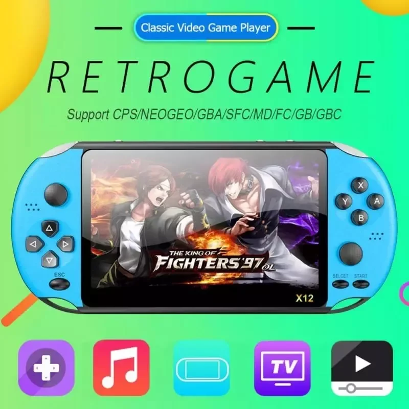 

NEW2023 X12 5.1 Inch Handheld Retro Game Video Player Game Consoles With Double Rocker Built-in 1000+ Games Support TF Card Game