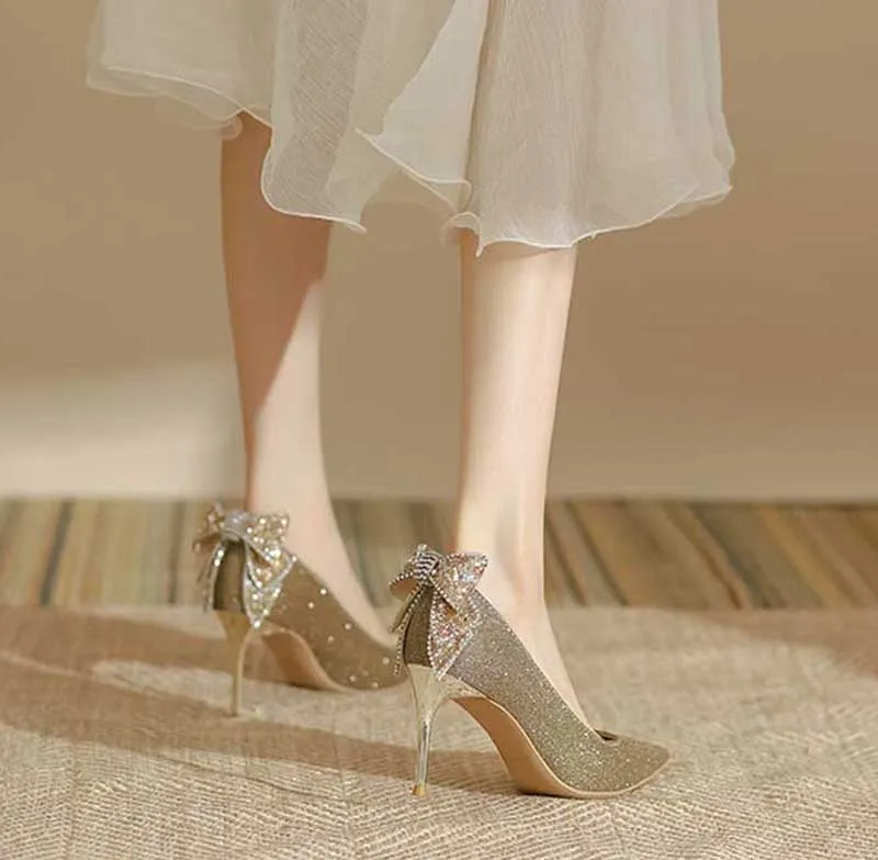 Блестящие стразы с узлом-бабочкой туфли на шпильке туфли-лодочки бантиком