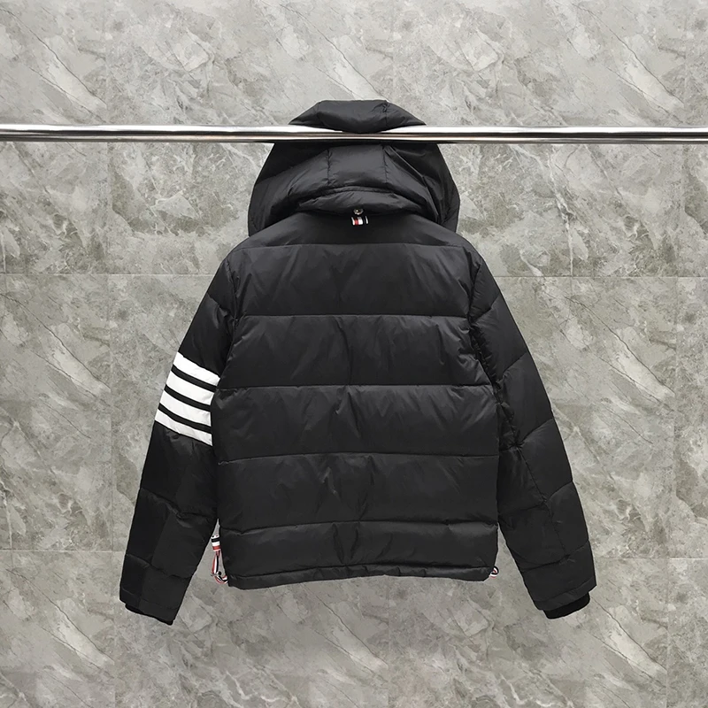 TB THOM Men's Boutique Winter Jacket Down Jacket Fashion Brand Down-Filled Matte Nylon 4-bar Stripe Hoodie Coat TB Jackets