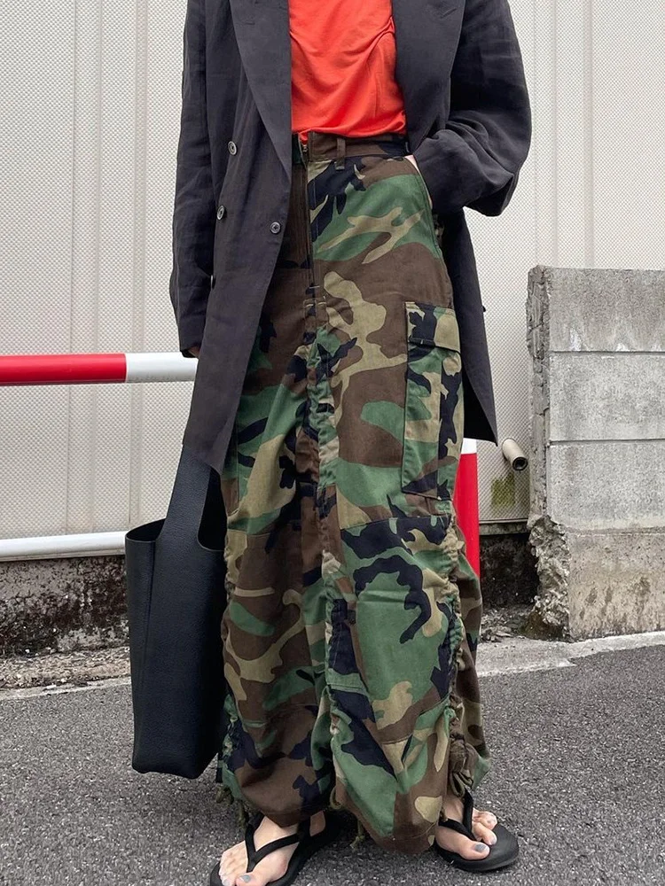 

Habbris Fall Sexy Camo Print Baggy Skirt Fall Outfit For Women 2022 High Waist Pocket Casual Skirt Female Fashion Straight Skirt