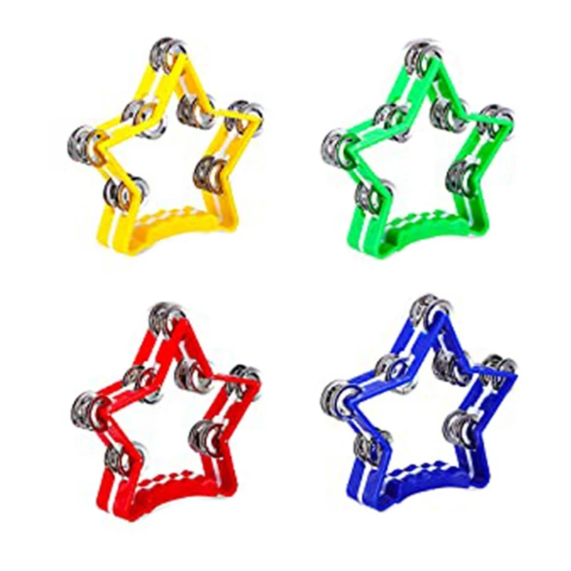 

4PCS Star Plastic Percussion Tambourine Adult Children's Church Music Rhythm Instrument 8Inch 4 Colors