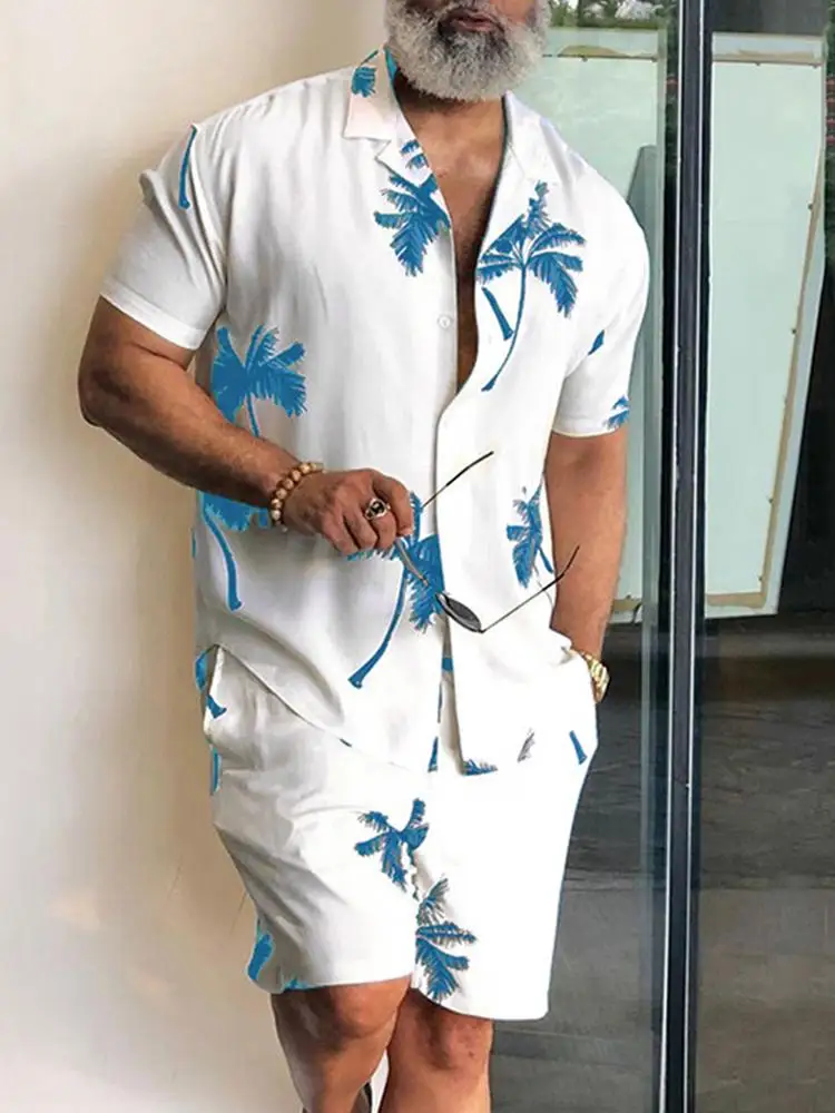 

Men Hawaiian Sets Printing 2022 Lapel Short Sleeve Shirt & Shorts Two Pieces Streetwear Summer Vacation Men Casual Suits INCERUN