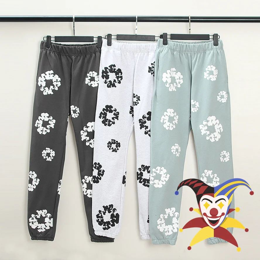 

Puff Print Flower Pants Men Women Drawstring Black Sweatpants Overalls japanese streetwear hip hop