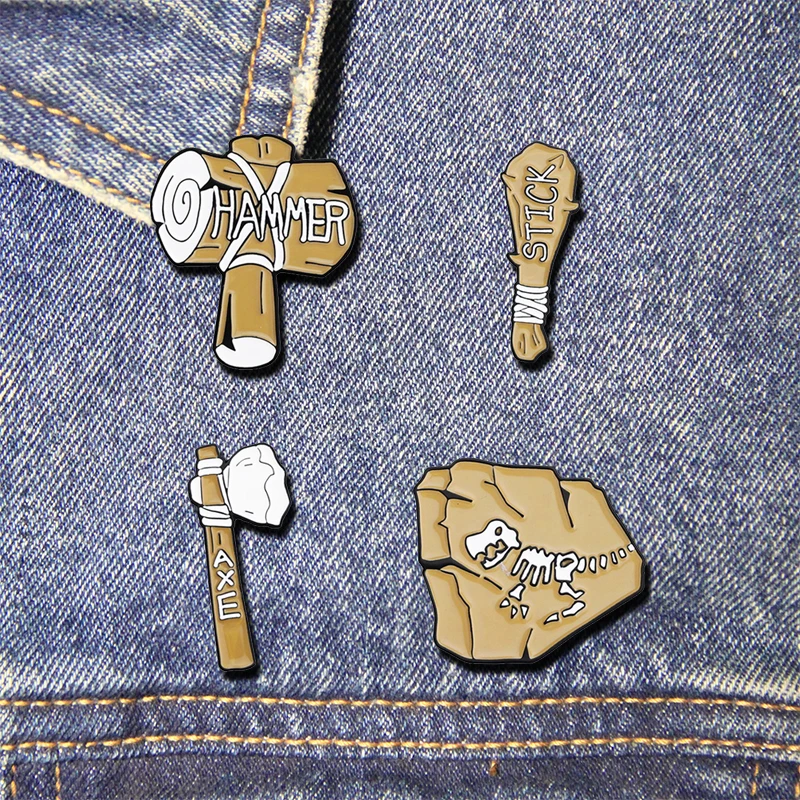 Древняя цивилизация эмалированные булавки окаменелость динозавра молоток топор