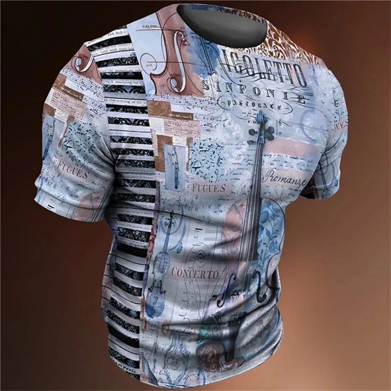 

Retro Guitar T-shirt Men's Free Graphic 3d Print T Shirt Oversized Short Sleeve Summer Clothing Casual Pullover Street Tees Tops