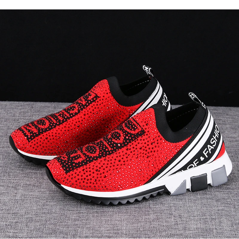 

Femmes Tendances 2022 Zapatillas De Deporte De Mujer ，Fashion Loafers Shiny Crystal Woman Breathable Mesh Platform Sneakers