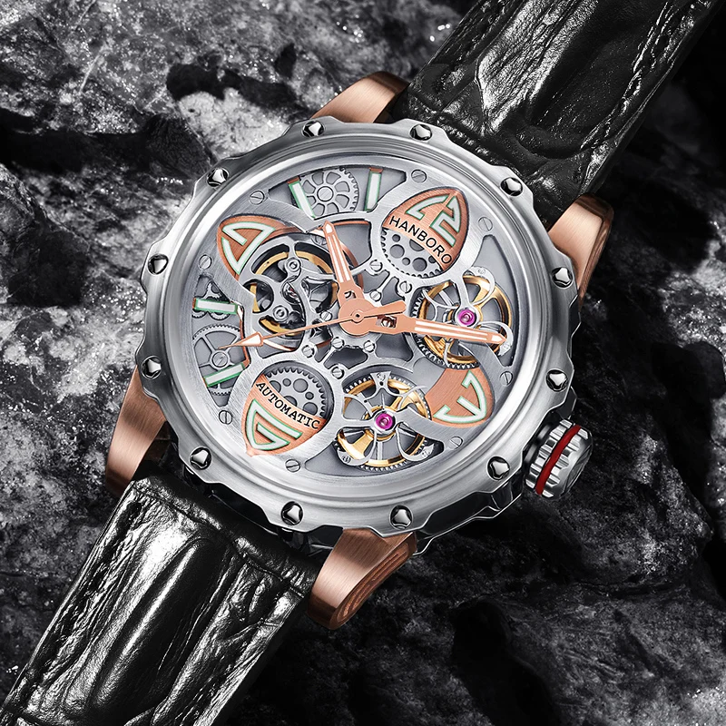 HANBORO Watch For Men Leather Automatic Men Mechanical Wristwatches Seiko Movement Nh38 Men Watches Turbilion 2022 Men'S Watch