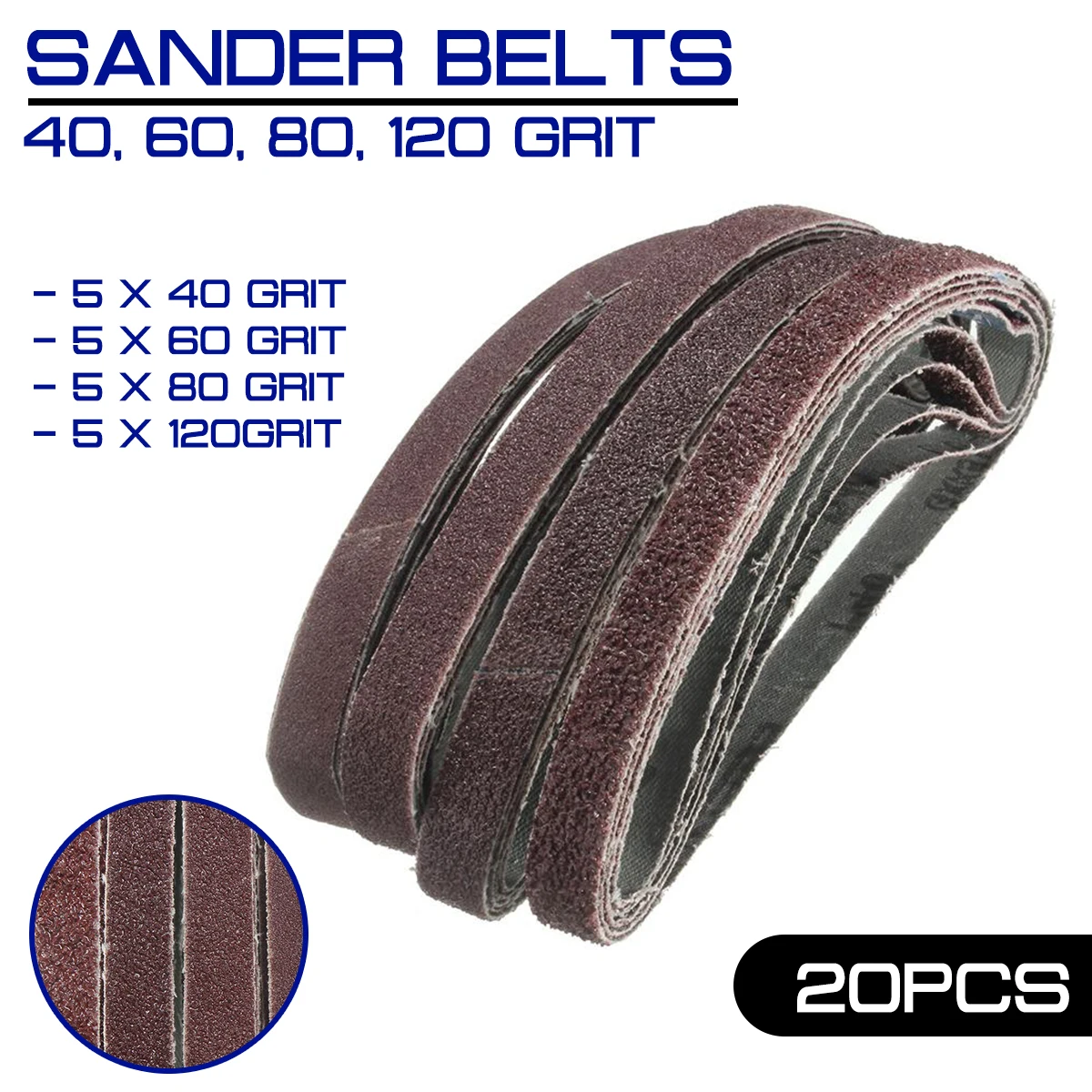 

20Pcs/Pack Sander Belt 13MM X 457MM For Powerfile Sanding Sander Grit 40 60 80 120 Belts Paper Mixed