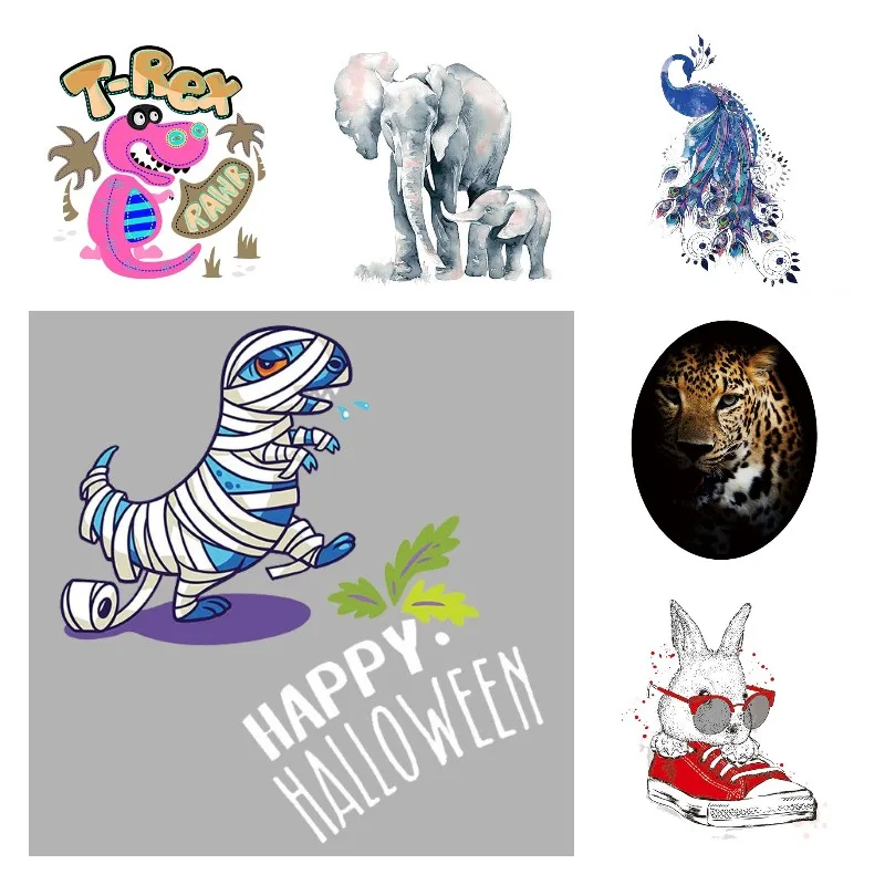 

Lovely Cartoon Vinyl Heat Transfer Stickers on T shirt Tiger Rabbit Appliques Stickers Iron-on Patch for Clothing T-Rex Stickers
