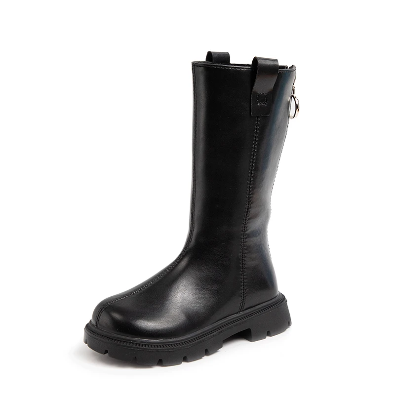

Girls Motorcycle Boots Kids Fashion Long Boots High-top Black Classic Rubber Boots Autumn Winter Warm Back Zipper for School New