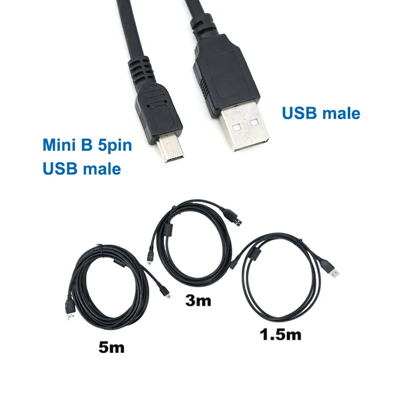 Фото 1,5 м-5 м Mini B 5-контактный USB-папа-USB-папа T-порт Быстрая передача данных расширение Зарядное устройство MP4-плеер Автомобильный видеорегистратор Цифровая камера HDD h №1